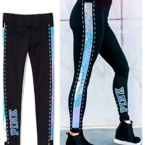 RARE VS PINK 2018 Mermaid Bling Flip Sequin Stripe Yoga Pants Leggings Medium